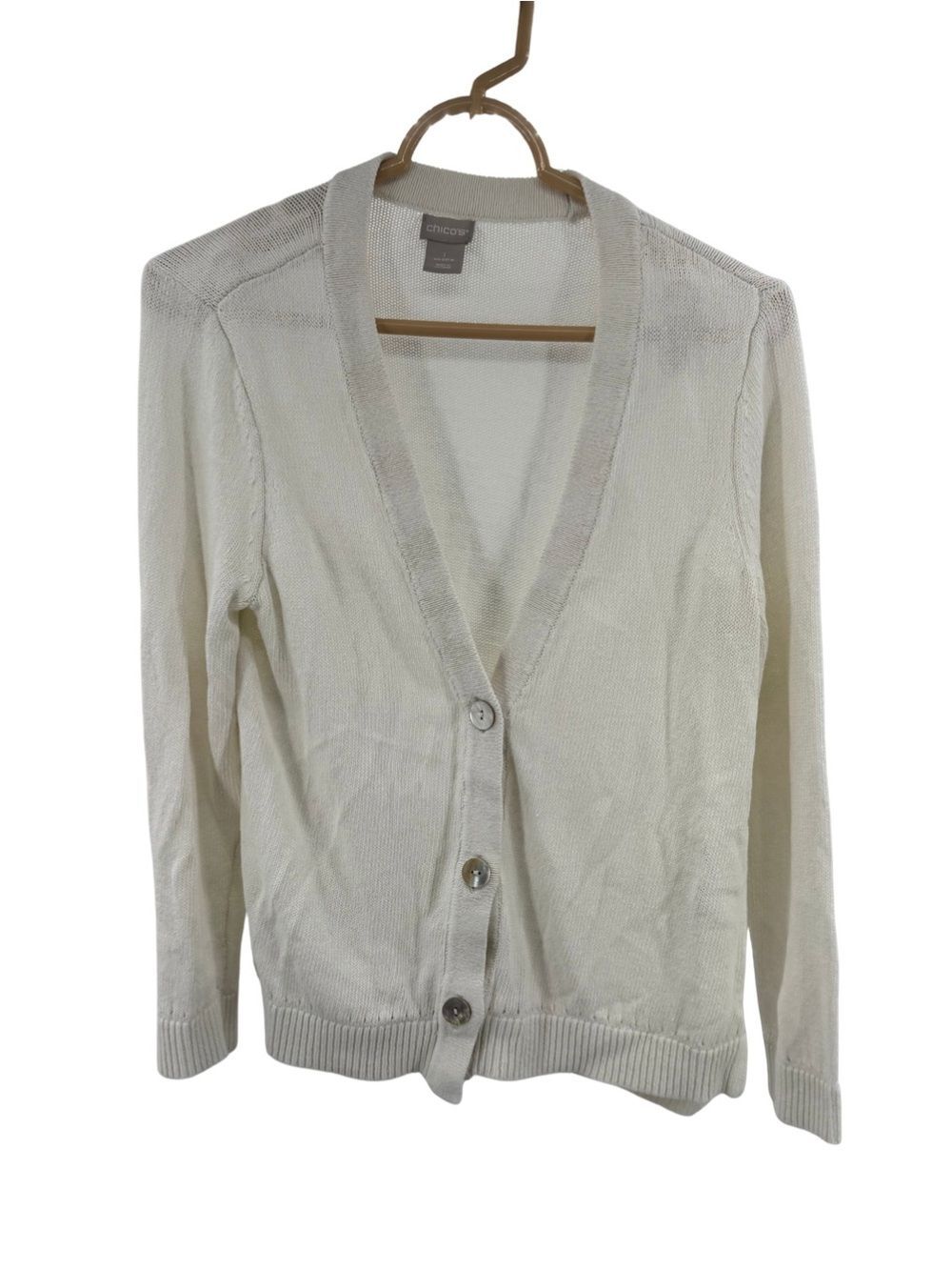 Chico’s linen cotton Lightweight cream Women's Knit Sweater cardigan M neutral